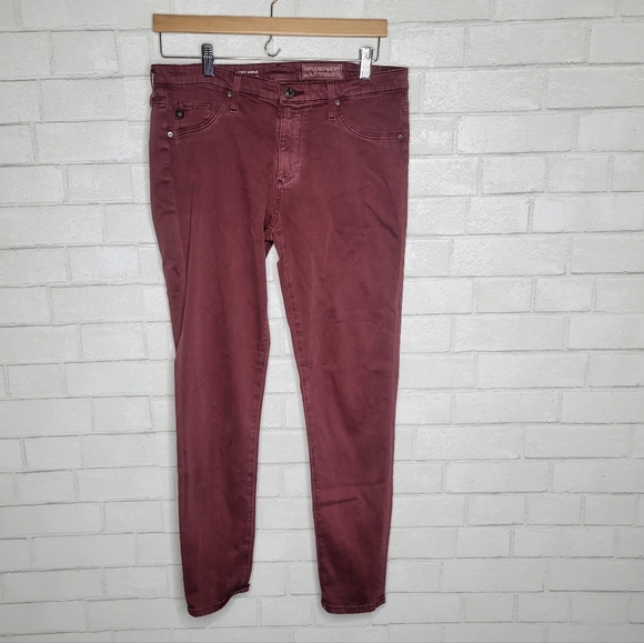 AG Adriano Goldschmied Anthropologie Burgundy Red The Abbey Skinny Jeans - Picture 2 of 6